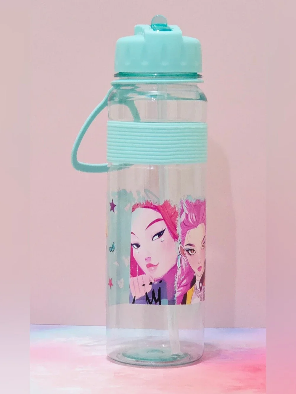Hand-Designed Aquamarine K-POP Demon Hunters Water Bottle - Huntrix & Saja Boys